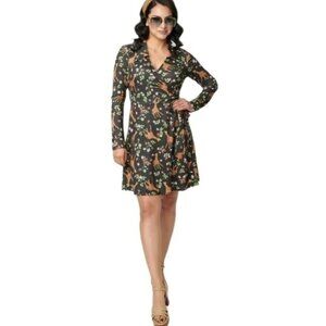 Unique Vintage Black and Brown Long Sleeve Dress